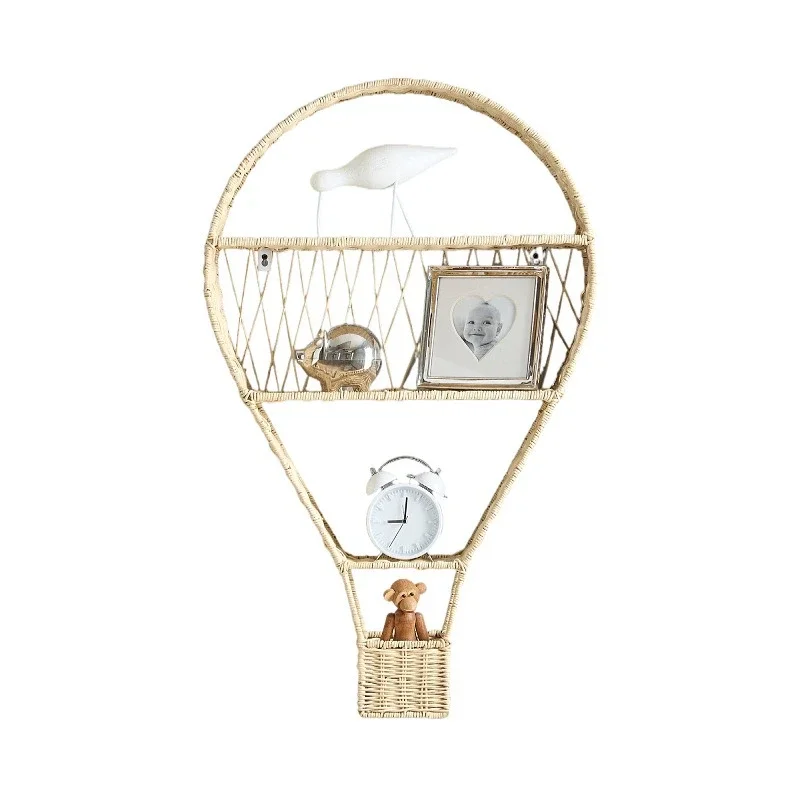 

Nordic style rattan wall-mounted rack, wall-mounted hot air balloon type decorative storage and finishing rack