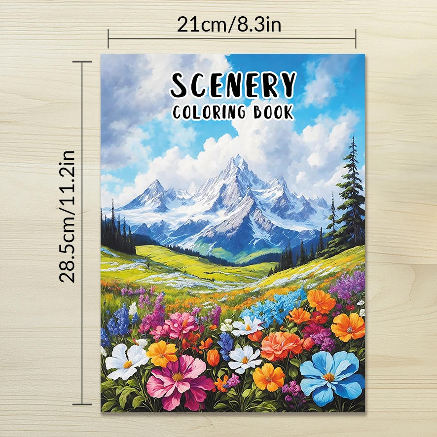 Beautiful Scenery Adult Coloring Book - 8.3x 11.2 Inch 32 Page Coloring Book - Helps Reduce Stress and Ease Emotions