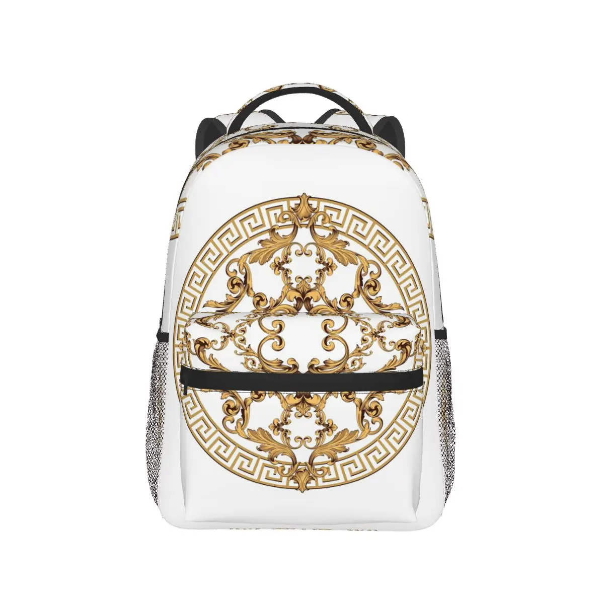 

Classic Elegance A Timeless Scroll Design With Rich Gold And Dark Brown Backpack Daypack Kids BookBag School Bag Shoulder Bags