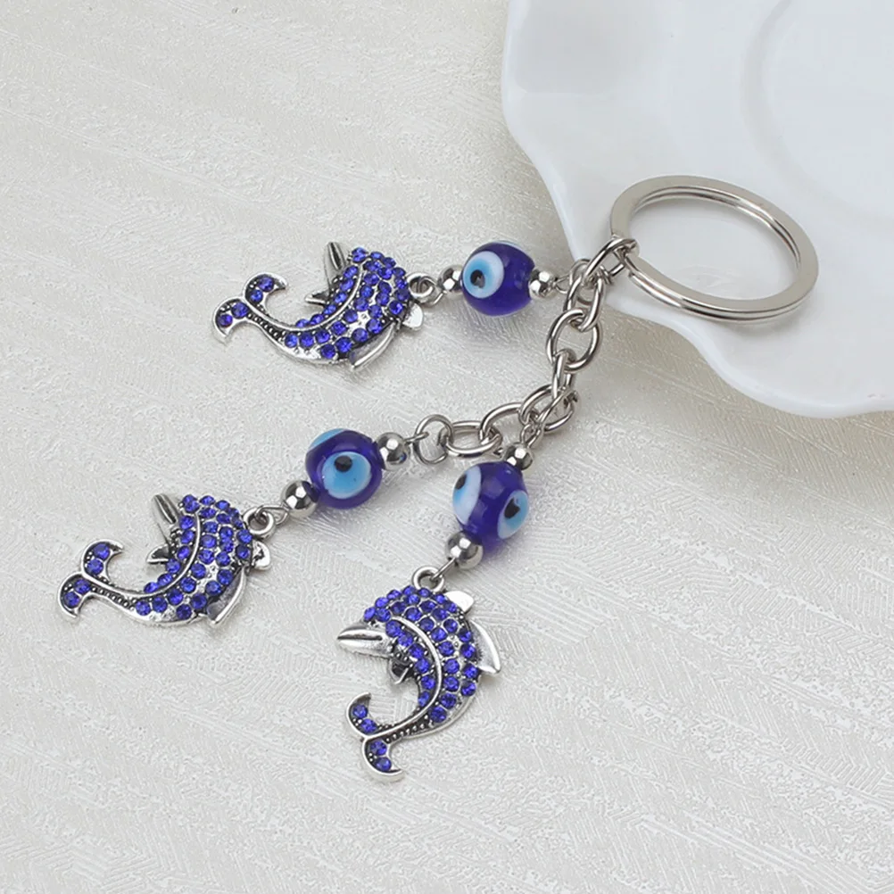 2pcs Eye Dolphin Shaped Keychain Turkish Lovely Keyring Style Blue Eye Keyring Animal Charm Pendant Home Car Gift