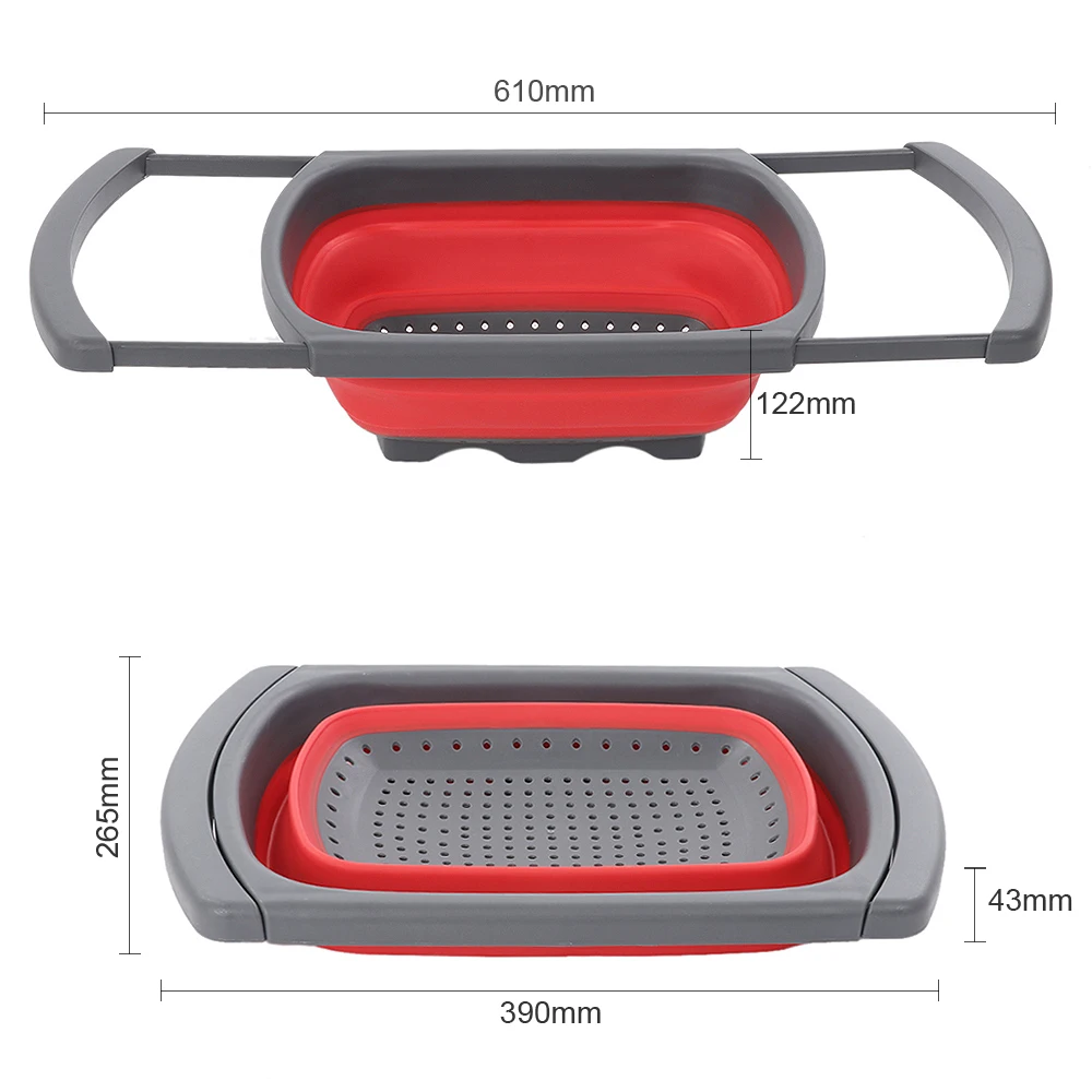 Silicone Large Square Telescopic Fruit Vegetable Basket Foldable Colander for Home Fruit Cleaning / Kitchen Storage