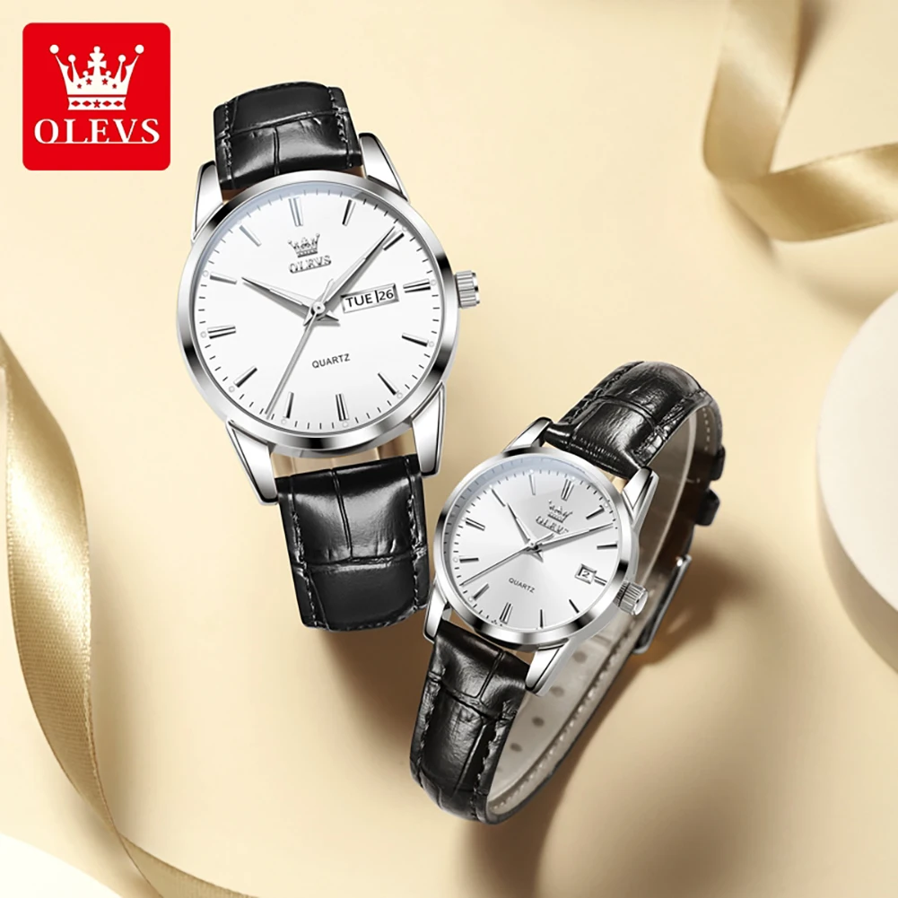 OLEVS 6898 Couple Watches Original Fashion Classic Sports Quartz Watches Waterproof Luminous Date Wristwatch For Couples Gift