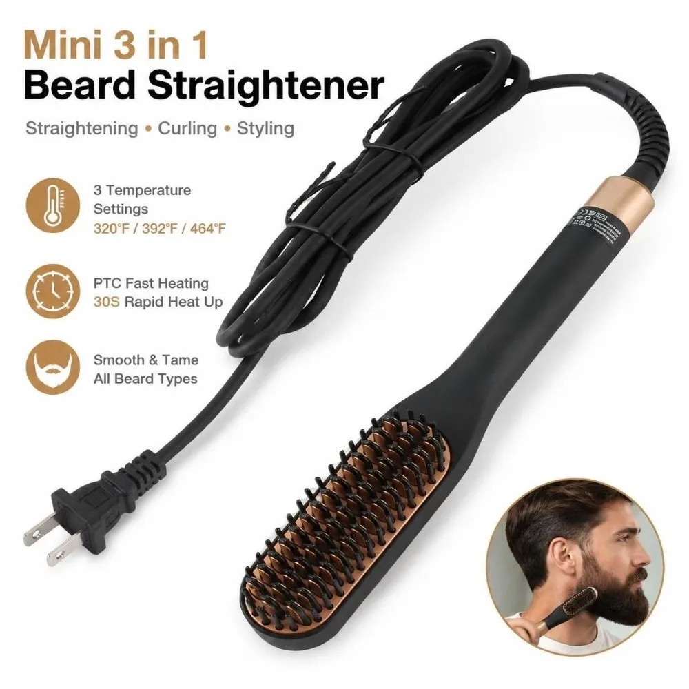 Tourmaline ceramics Beard Straighteners 3 Adjustable Temperature 43 Comb Teeth Hair Straightening Brush 360° Swivel Cord