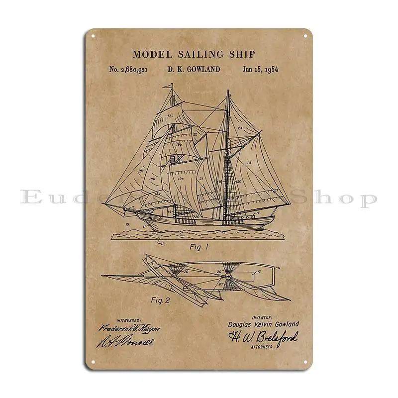 Patent Blueprint 1954 Model Sailing Ship Metal Signs Wall Cave Pub Plates Wall Decor Cinema Custom Tin Sign Poster