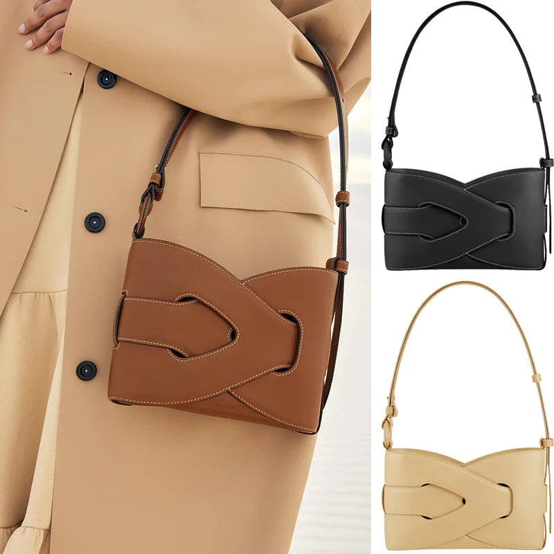 

Вязаная сумка, высококачественная кожаная женская сумка, геометрический дизайн, нишевая сумка подмышки.