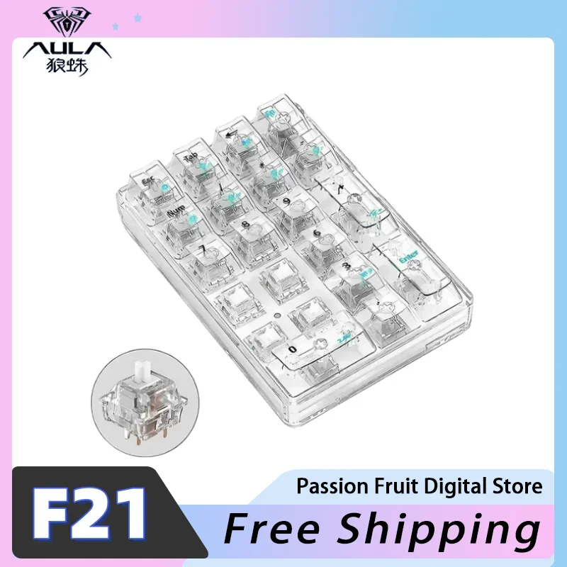 AULA F21 transparent three-mode digital keyboard customized 21-key mini full-key hot-swappable transparent suitable for office