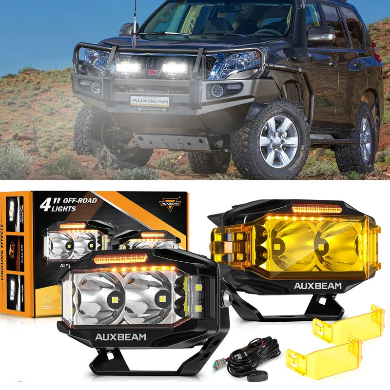 

AUXBEAM 4 Inch 72W 6960LM Led Pod Lights Combo Beam Side Shooter LED Rectangular Work Lights with Amber DRL Work Lights
