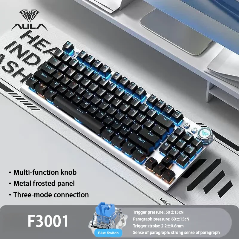 AULA F3001 87-Key Tri-Mode Mechanical Keyboard RGB Gasket Hot-Swap