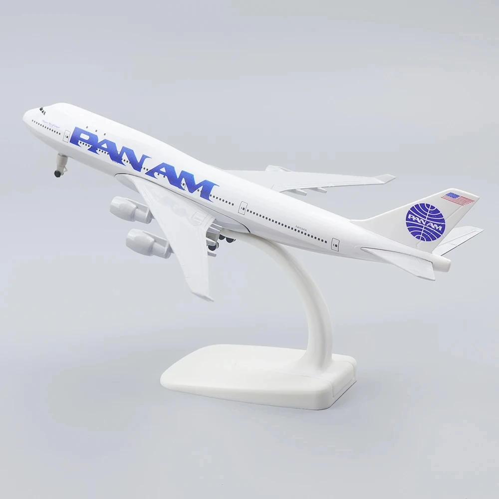 Diecast PAN AM 747 B747 Plane Model 20 Cm for Pan American Airways Die-cast Metal Airplane Model with Wheels Home Office Decor