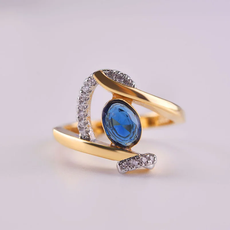 Creative Fashion Blue Stone Wedding Ring for Women Exquisite Gold Color Inlaid White Zircon Stones Engagement Ring Jewelry - Image 4
