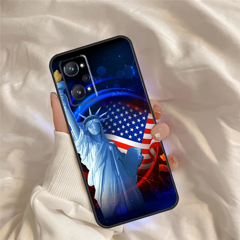 America Flag Statue of Liberty For Realme C55 C35 C33 C31 C30 C25 C21Y C15 C11 GT Neo 5 3 2 Realme 9 10 11 Pro Plus Case