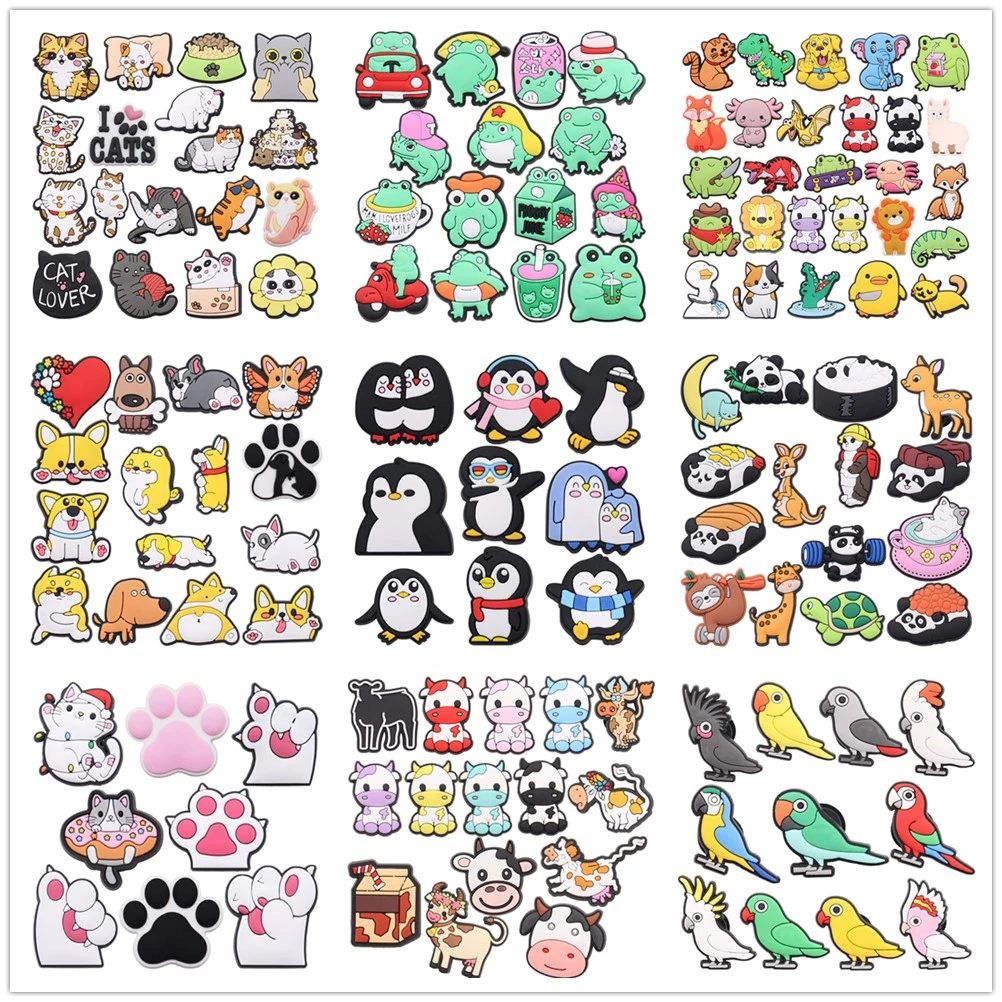 50Pcs Wholesale Lovely Animals Cats Penguin PVC Shoes Buckle Charms Decorations DIY Children Best Birthday Gift