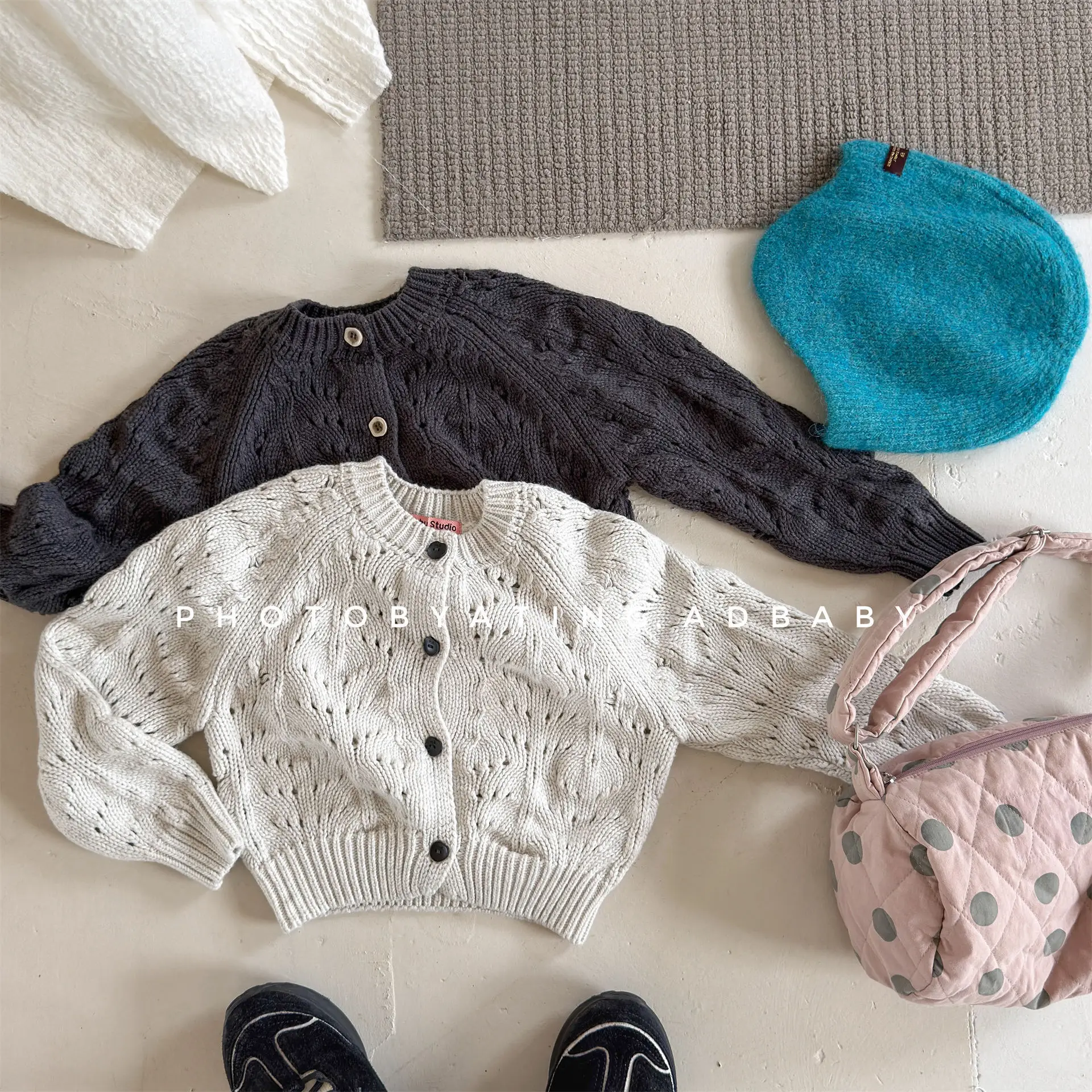 2026 Autumn Baby Girls Knitted Cardigan Sweaters Solid Color Hollow Out Toddlers Kids Casual Sweater Coats  1 2 3 4 5 6 Yaers