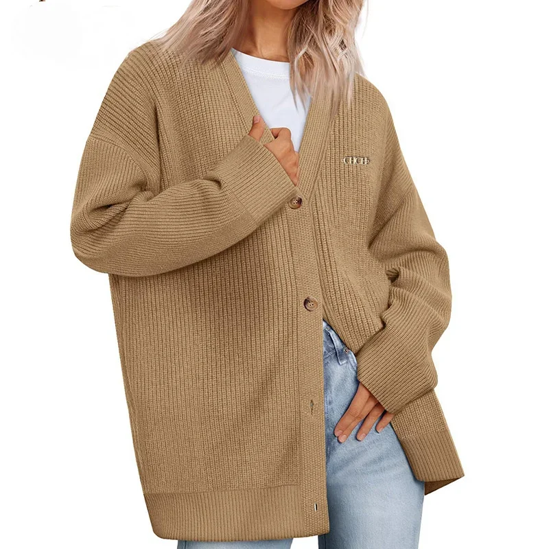 Women\'s Cardigan Classic Basic Casual V-Neck Button Ladies Jacket Korean Fashion Commuting Versatile Ladies Cardigan Jacket