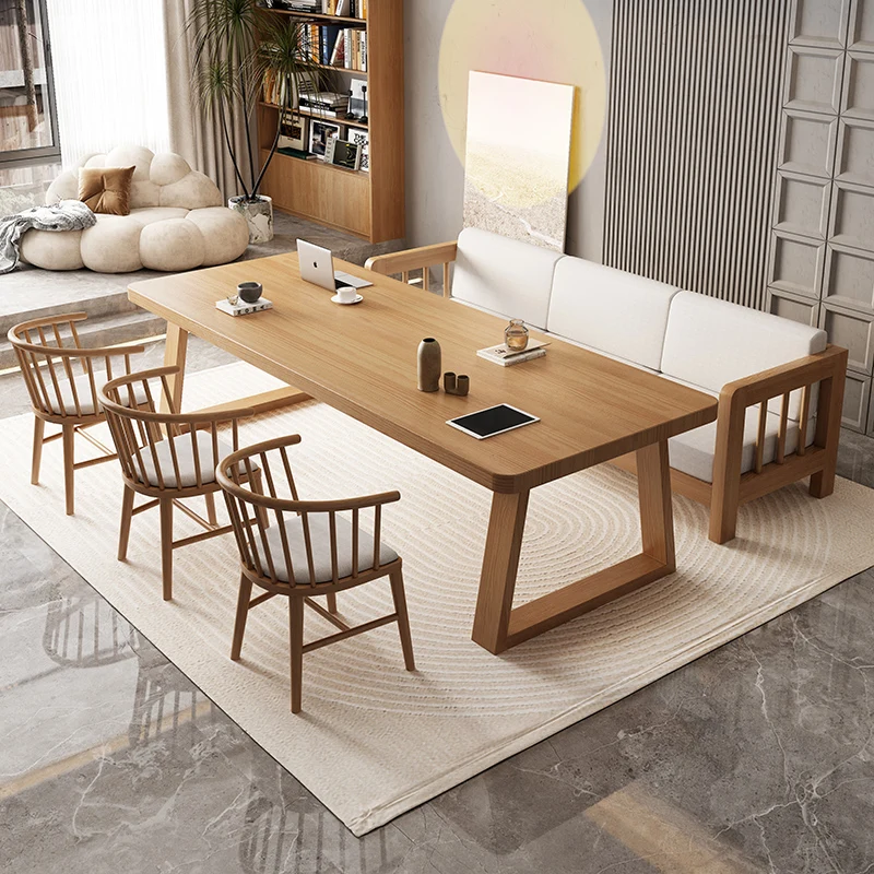 Nordic solid wood large desk simple double study table home desk living room long table worktable computer table
