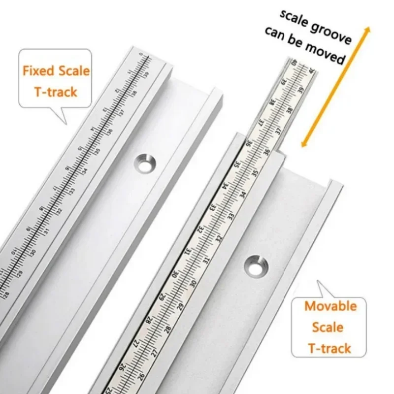 

400/500mm Aluminum Alloy T Track Slot with Fixed Scale / Movable Scale T-tracks DIY Router Table Saw Woodworking Tools 45 Type