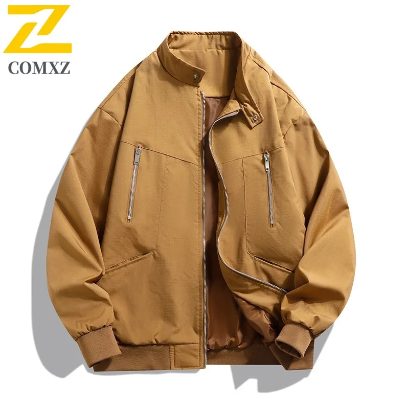 COMXZ Men Outdoor Jacket Classic Stand Collar Travel Lightweight Motorcycle Jacket Daily Style Comfort Autumn Zipper Clothing