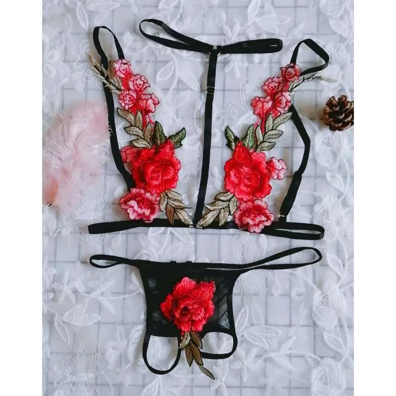 Women Sexy Lingerie Panties Set Erotic Underwear Rose Lace Bra And Panty Set Porn Sexy Lingerie Lace Gay Thong Sissy - Image 2