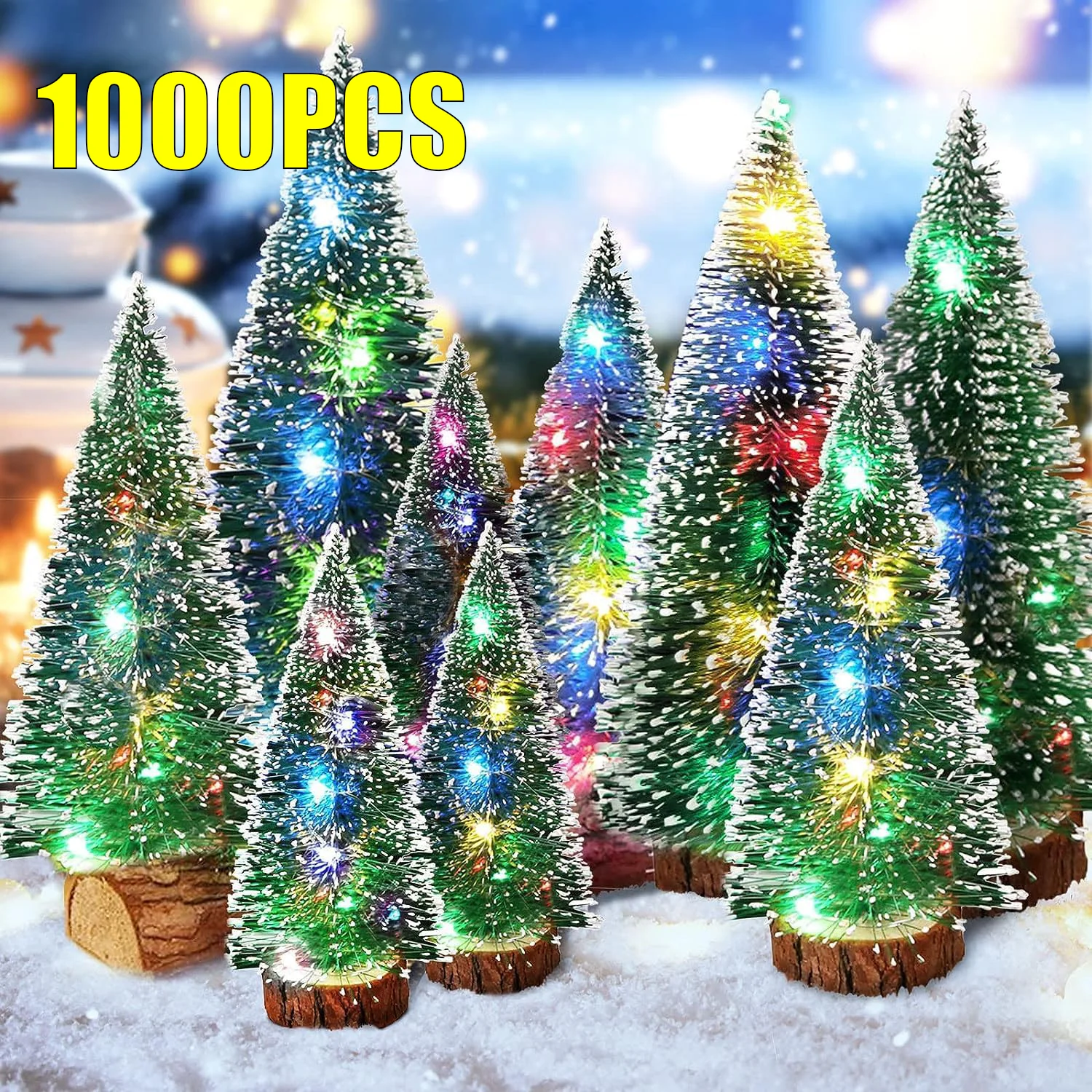 1000PCS Mini Christmas Tree Christmas Tabletop Decorations Christmas Window Decoration Cedar Pine Christmas Tree on Sisal Silk