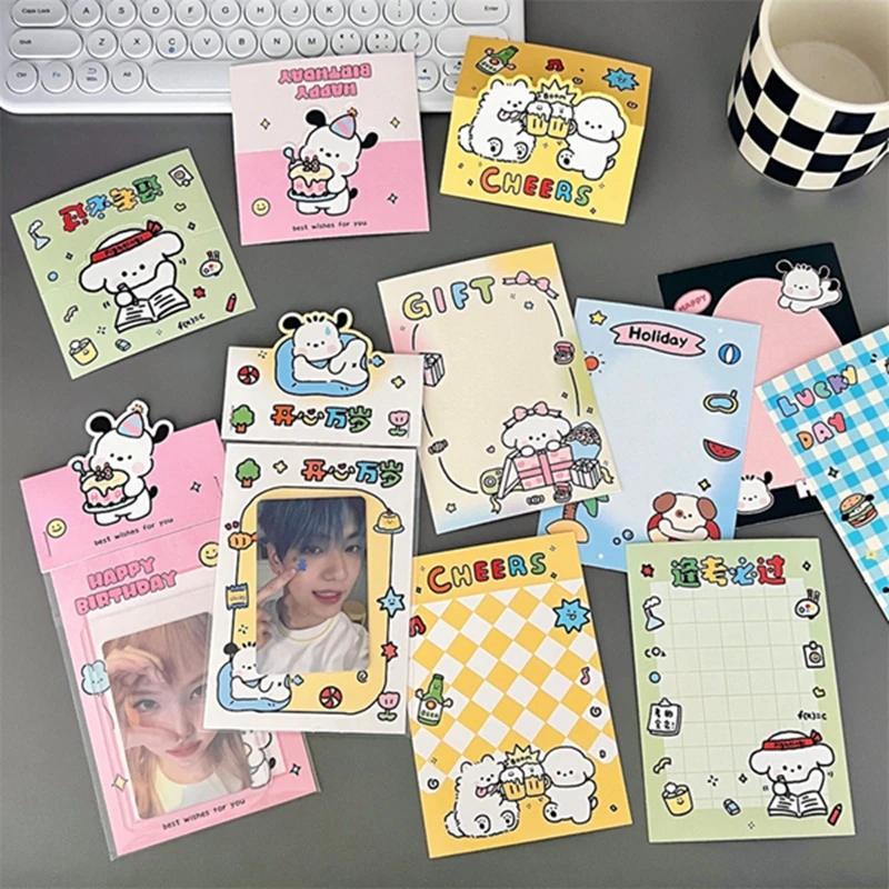 10Pcs/set Kawaii Foldable Packaging Cards Mini Half Fold Cartoon Card Head Love Bean Small Labels for Jewelry Retail Gift Cards