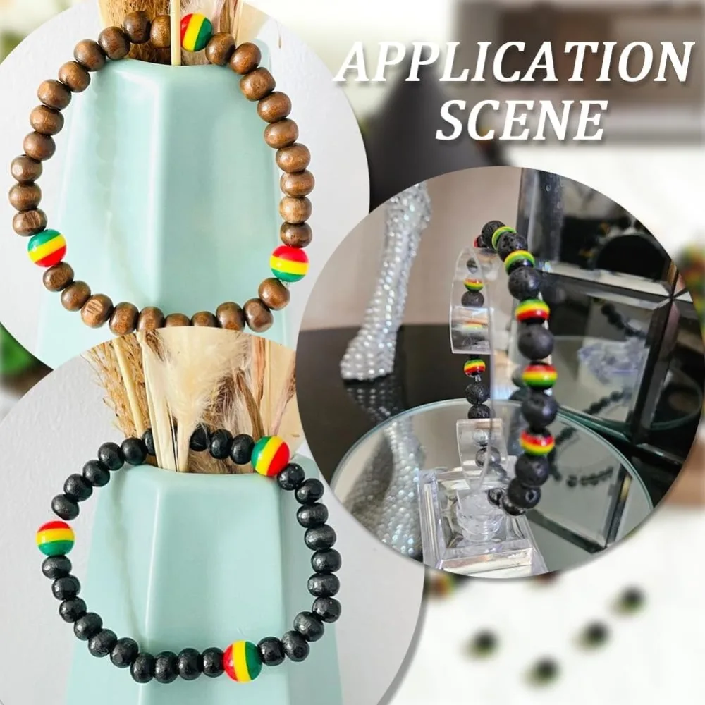 200Pcs Jamaica Beads Striped Bead Bulk 8mm Black Red Green Yellow Resin Round African Reggae Style Mini Loose Spacer kit image 6