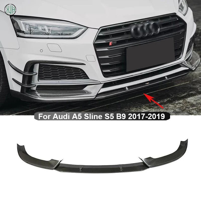 For Audi A5 Sline S5 B9 2017-2019  Car Front Bumper Splitter Front Lip Chin Spoiler Diffuser Parts 3PCS Carbon Fiber Body kit