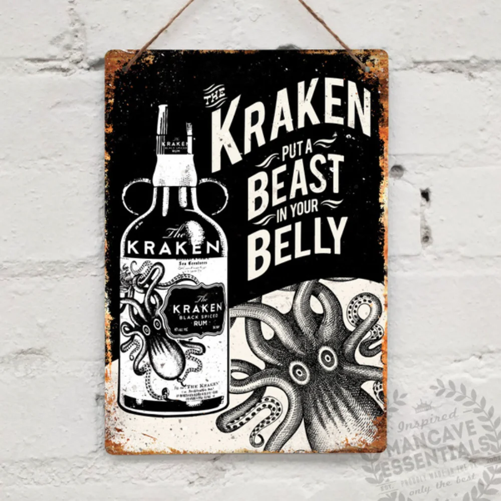 Kraken Rum Replica Vintage Tattoo Drink  Wall Sign Wall Decor