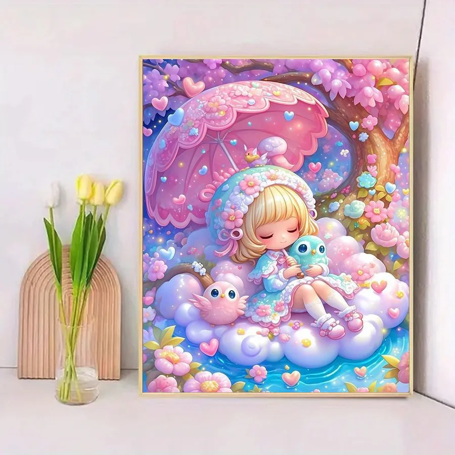 1 Piece - 5D-DIY - Flocking Cloth - Special Drills - Diamond Painting Set - Girls and Animals - Mosaic - Diamond Art