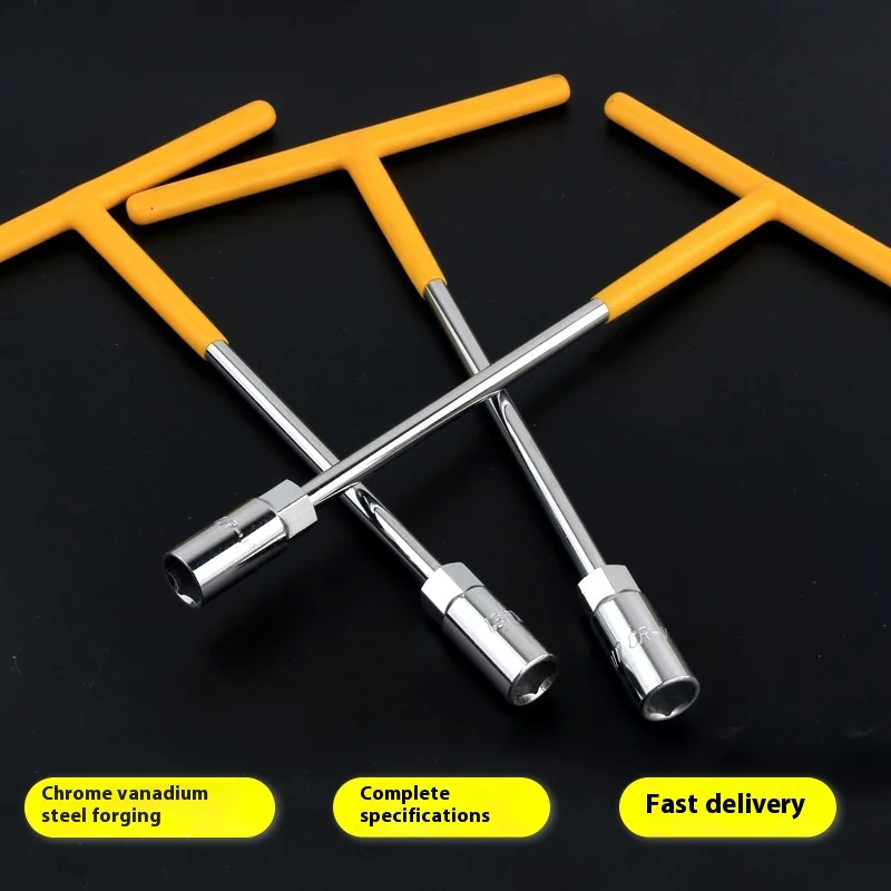 Herramienta de mantenimiento de motocicleta eléctrica, Poste en forma de T extendido Hexagonal externo con mango de plástico, llave de tubo en forma de T de 8-19mm