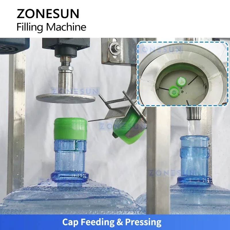 ZONESUN バレル式水充填機 ボトル洗浄 5ガロン飲料水包装 キャップシーリング ZS-XG100J