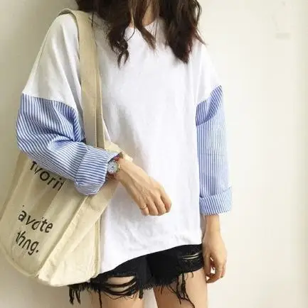 

Women's Loose Bf Style Striped Patchwork Long Sleeved Shirt Korean Version Early Autumn Versatile Fashionable 2025