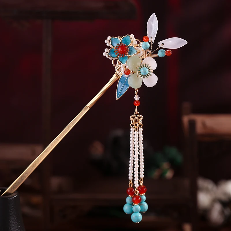 

Детская заколка для волос в древнем стиле с эмалью и кисточкой для девочек, качающаяся палочка для волос Hanfu, аксессуар для волос, традиционное украшение для волос