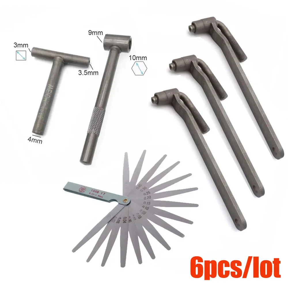 

6 шт./лот, универсальный инструмент для регулировки клапана двигателя мотоцикла, винт для клапана, ключ 3/3,5/4 мм, 8 мм, 9 мм, 10 мм, щуп 0,02 до 1 мм