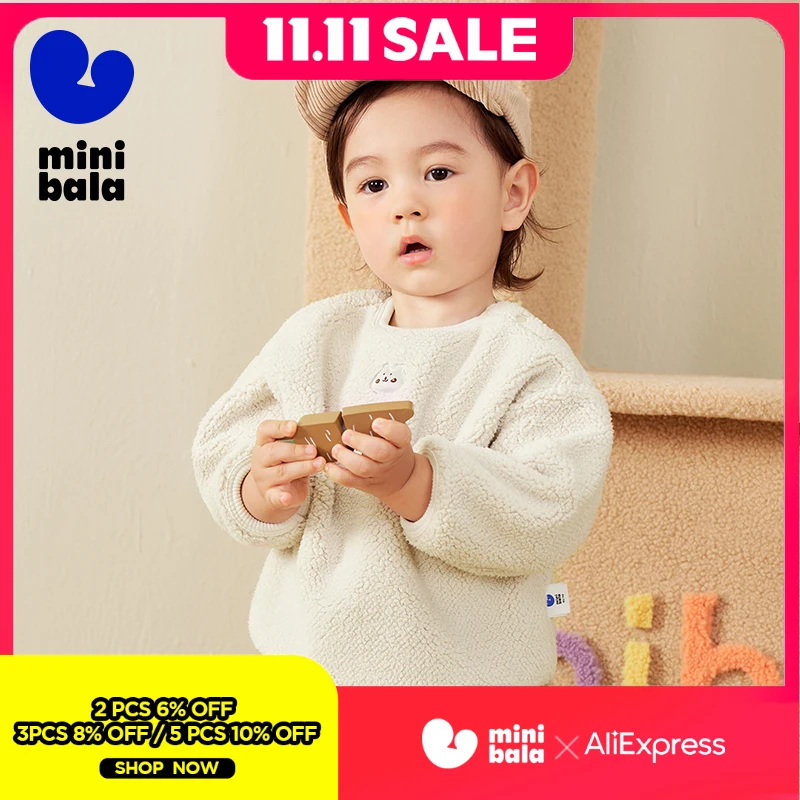 

Миниатюрный топ с длинными рукавами Bala для мальчиков и девочек, осень 2024, новый стиль, мягкие пуловеры, модный флисовый топ-шейкер для малышей