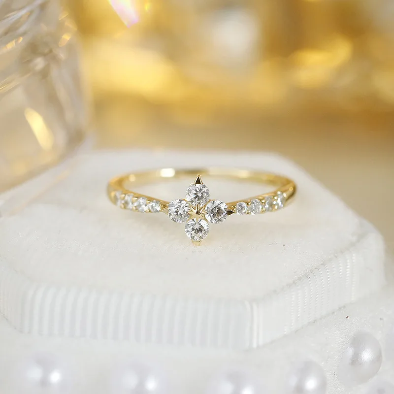 MOBUY TK أربع أوراق البرسيم 925 فضة 14k الذهب فيرميل الدائري للنساء بسيطة أنيقة خاتم رائع غرامة مجوهرات