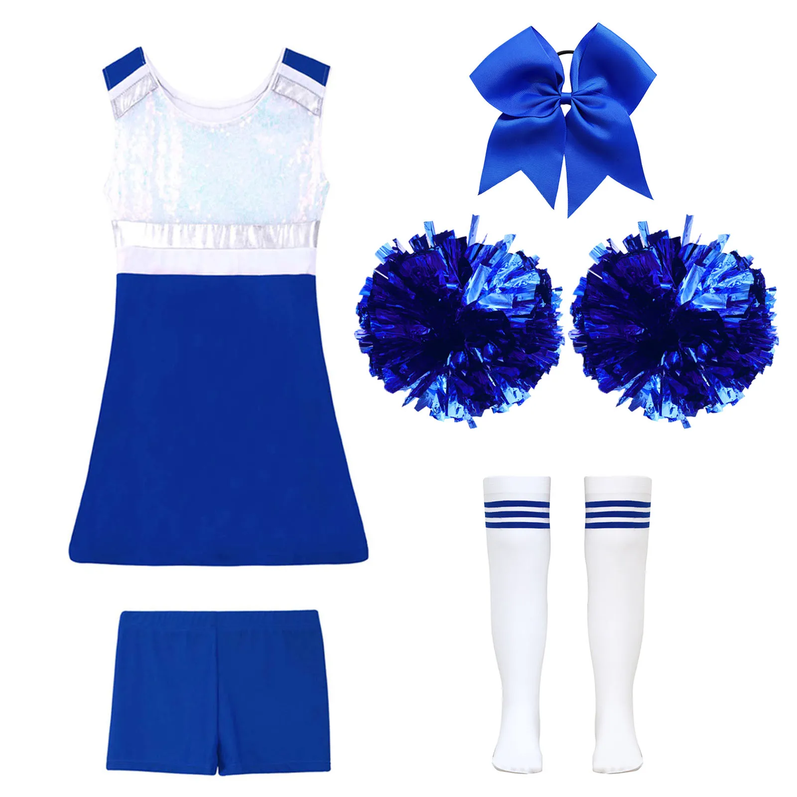 Bambini ragazze Cheerleader Costume paillettes Hip Hop Jazz Dance Performance Outfit Halloween Cheerleading Sports Uniform Dress Up