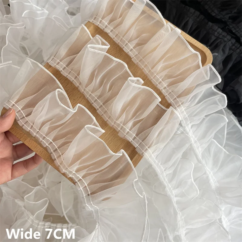 7CM Wide White Black 3d Pleated Lace Fabric Organza Ruffle Trim Frilled Fringe Ribbon Dress Collar Trim DIY Sewing Guipure Decor