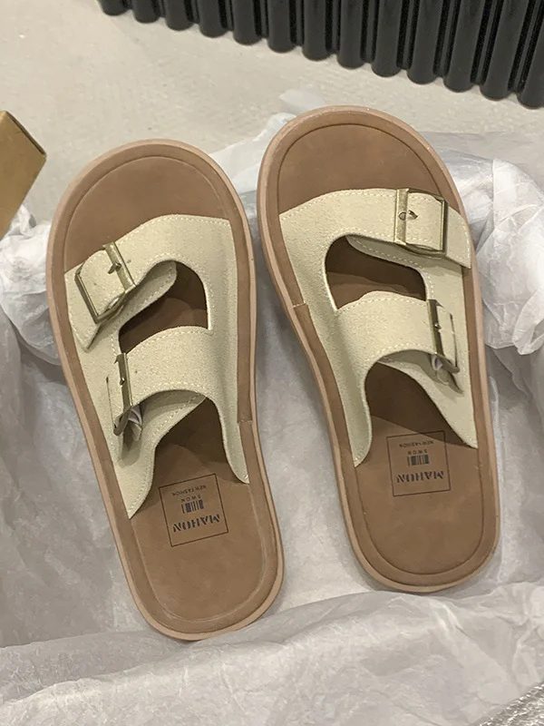 

Beach Shoes Rubber Slippers Slides Slipers Women Sabot Summer Genuine Leather Flat 2024 Slippers Women Summer Female Shoes Slide