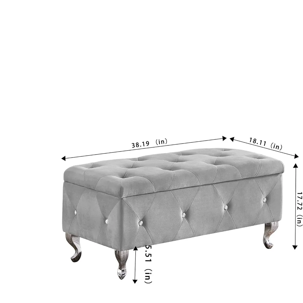 Storage Bench,Flip Top Entryway Ottoman with Safety Hinge,Luxury Stored Chest W/Crystal Button-Tufted Padded Seat