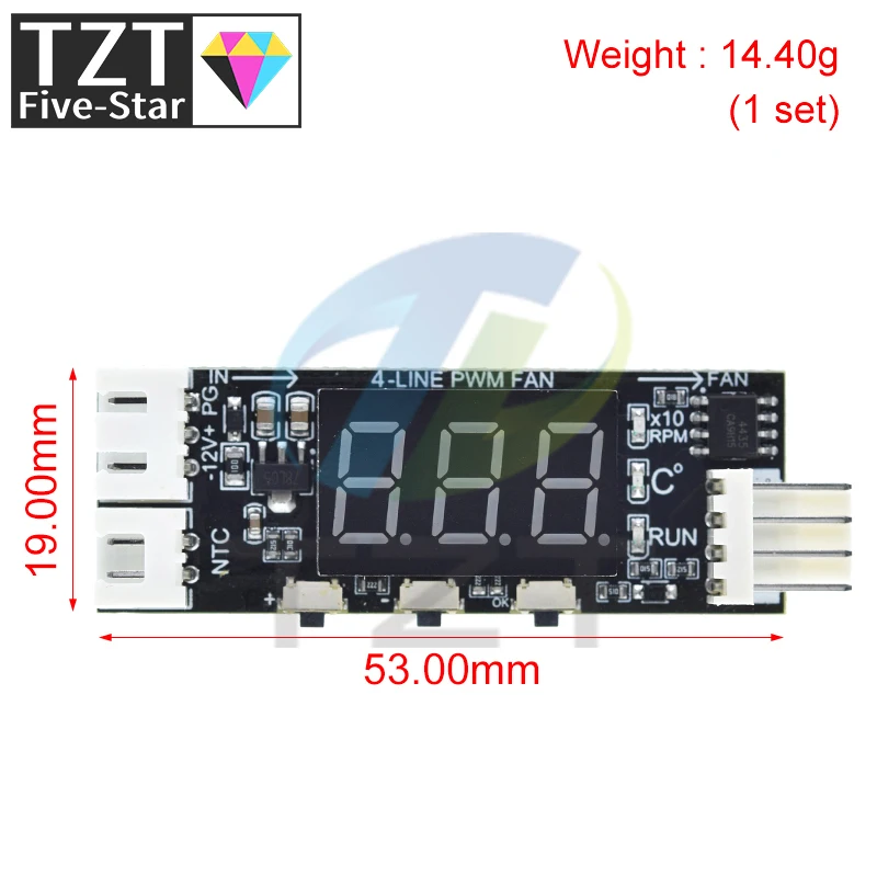 TZT DC12V 4-Wire Min Temperature Controller Speed Governor Fan Speed Motor Controller Digital Display Module Power Supply