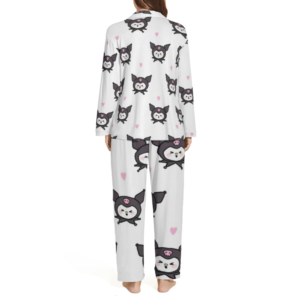 Pijama estampado Sanrio Kurome masculino ou feminino |   Conjuntos de pijama fofos |   Roupa de salão elegante para mulheres |   Roupas macias