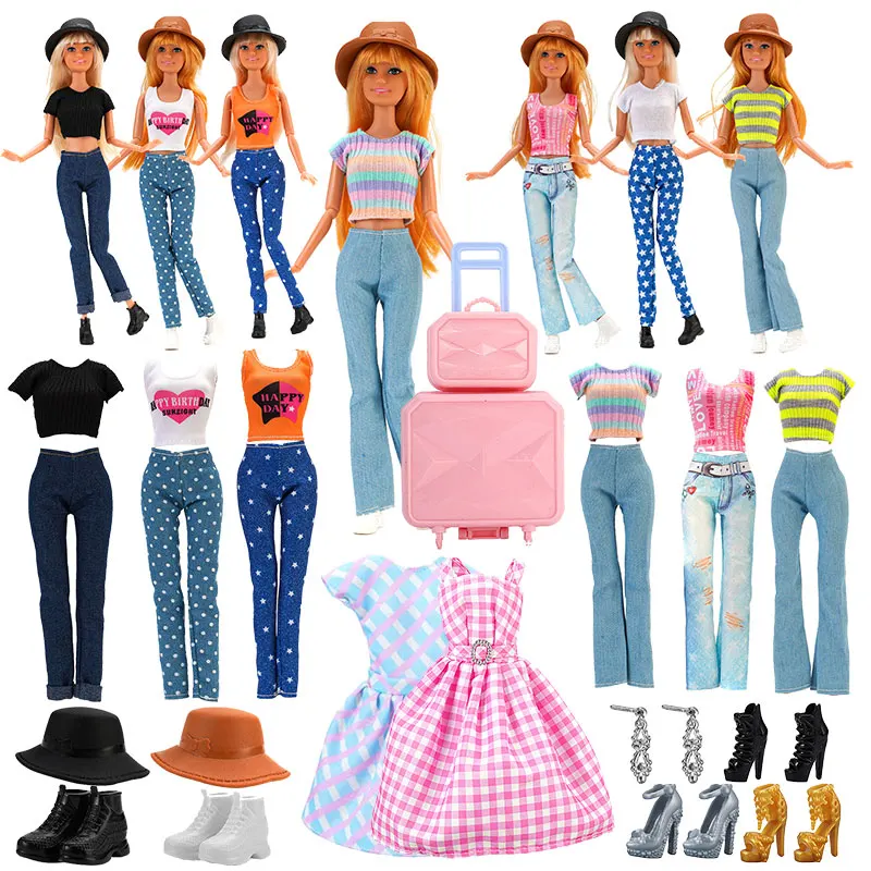 1 Set Fashion Mini Suitcase For Dolls Travel Case Newest Outfits Daily Wear Clothes For Barbie Doll Accessories kids Toy Gifts