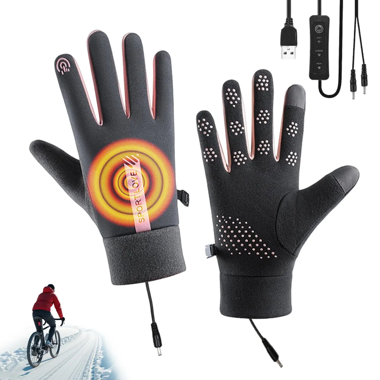 

Outdoor Sports Riding Gloves Flexible Control USB Powered Warm USB Heating Gloves Hand Warmers For Skiing Hiking