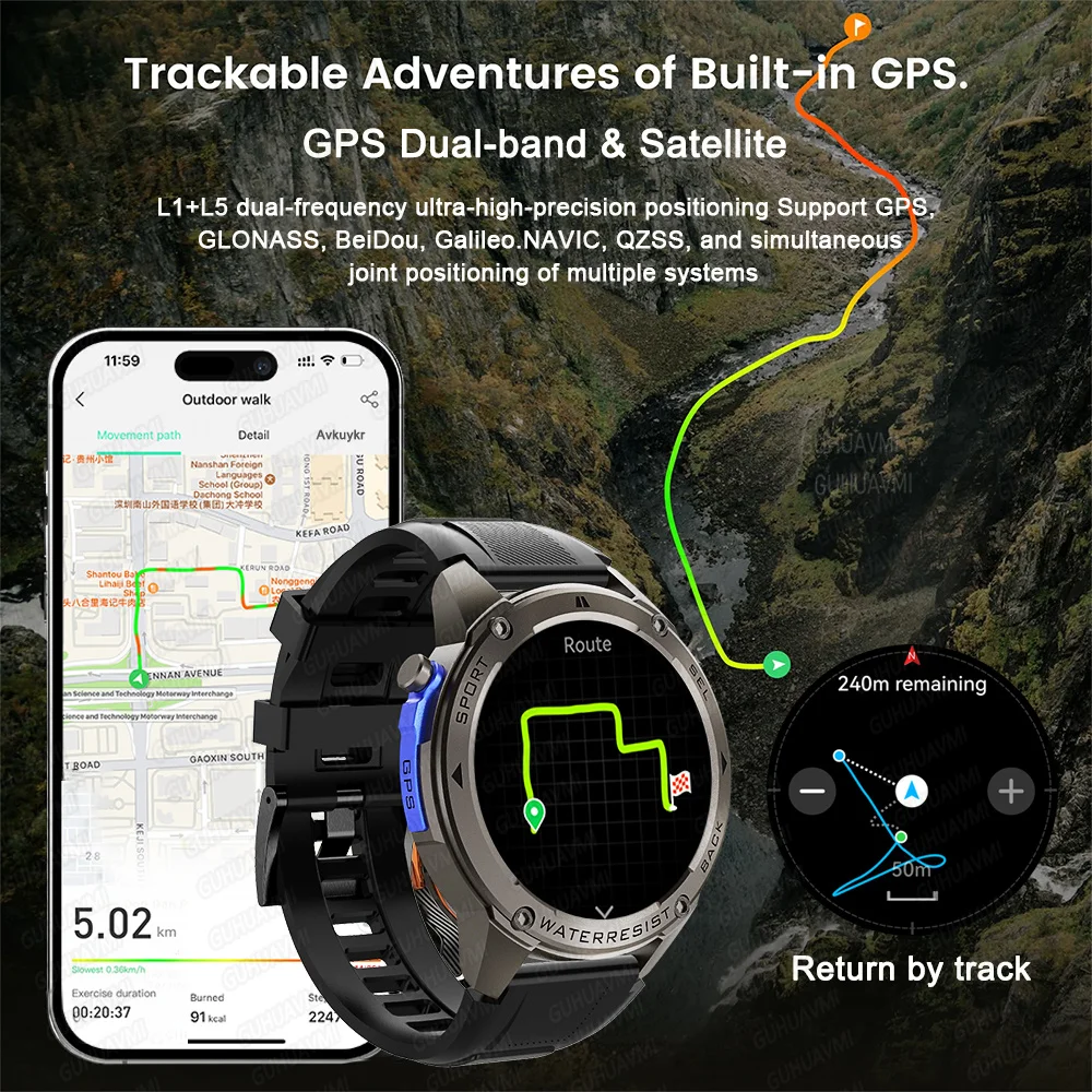 Jam Tangan Pintar Taktis T-Rex 3 Baru 2026 dengan GPS, Kompas, Altimeter, Tahan Air 5ATM IP69K untuk Berenang, Gelang Pintar Militer Pria