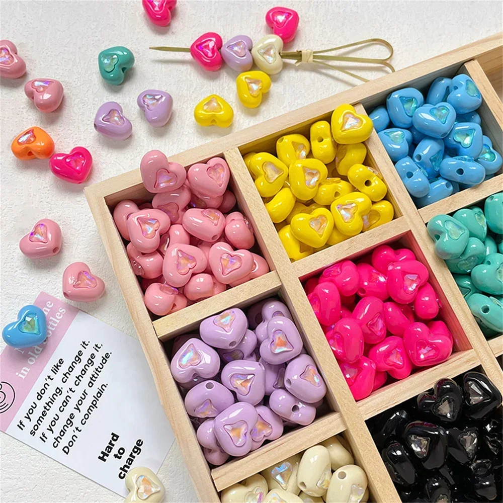 

TX51 Y2k дофамин цветной циркон сердце бусины акриловый DIY браслет телефон цепочка из бисера аксессуары материалы ручной работы бусины