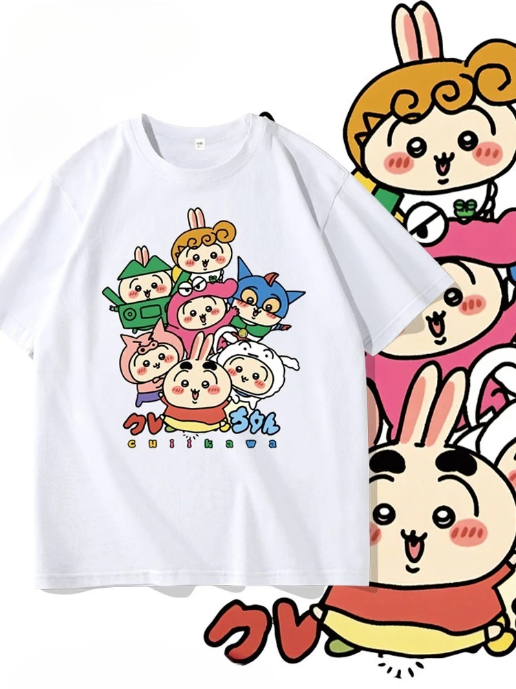 Chiikawa  Cartoon Graphic T‑Shirt, Men O‑Neck Half‑Sleeve Teen Casual Summer Short‑Sleeve Streetwear Daily Top