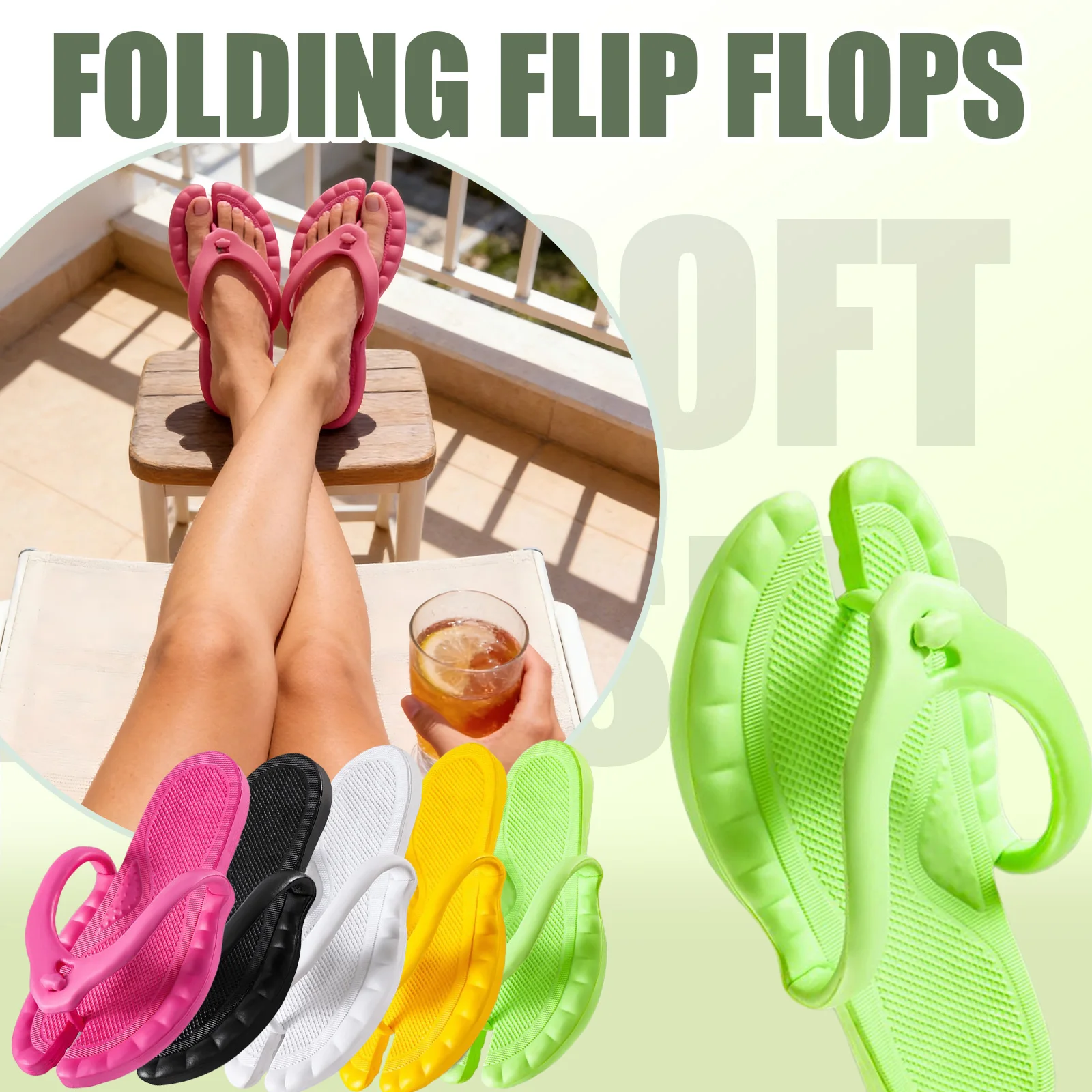 Folding Flip Flops Portable Travel Slippers Lightweight Non-Slip Shower Sandals Quick Dry Foldable Beach Flip Flops For Swimming