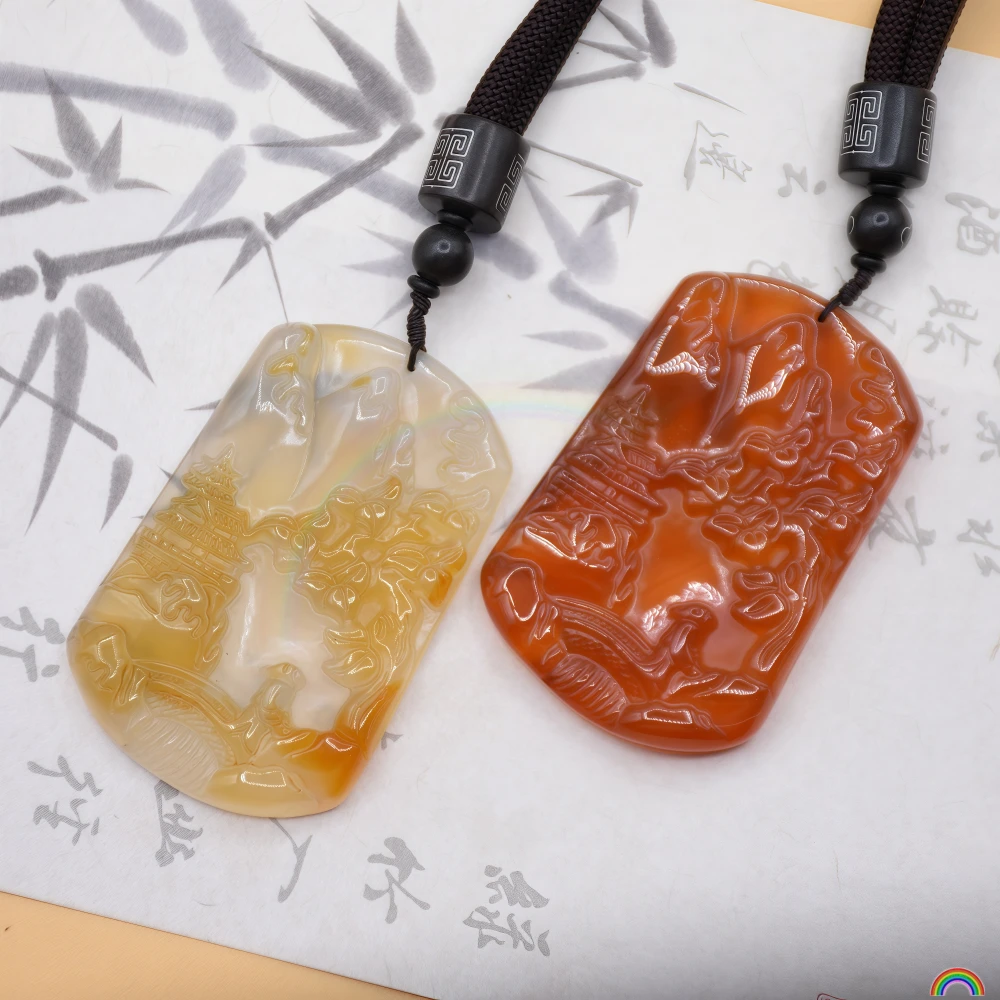 Natural Agate Landscape Pendant, Colorful and Comfortable, Jade Pendant, Sweater Chain, Rwbuy Brand Design