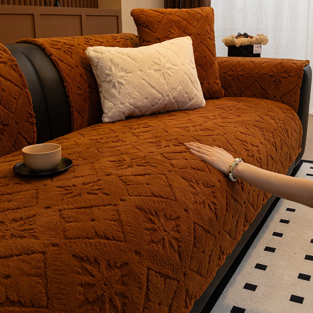 Cotton Plush Sofa Cover Sofa Cushion Special Slipcover Leather Sofa Cozy Warm Couch Throw Towel Furniture Protector for Home