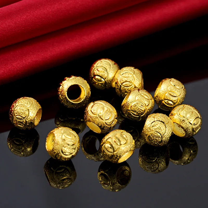 Chinese Style Lucky Fortune Brass Gold Plated Frosted Solid Wealth Attracting Spacer Beads Vietnamese Gold Diy Jewelry Making